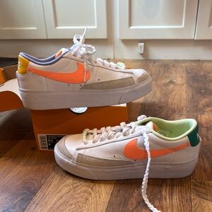 Nike White and Orange Low-Top Sneakers